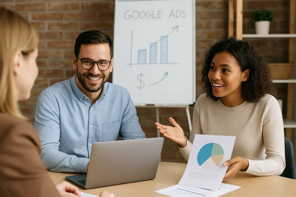 Local business owner analysing ads to outsmart competitors