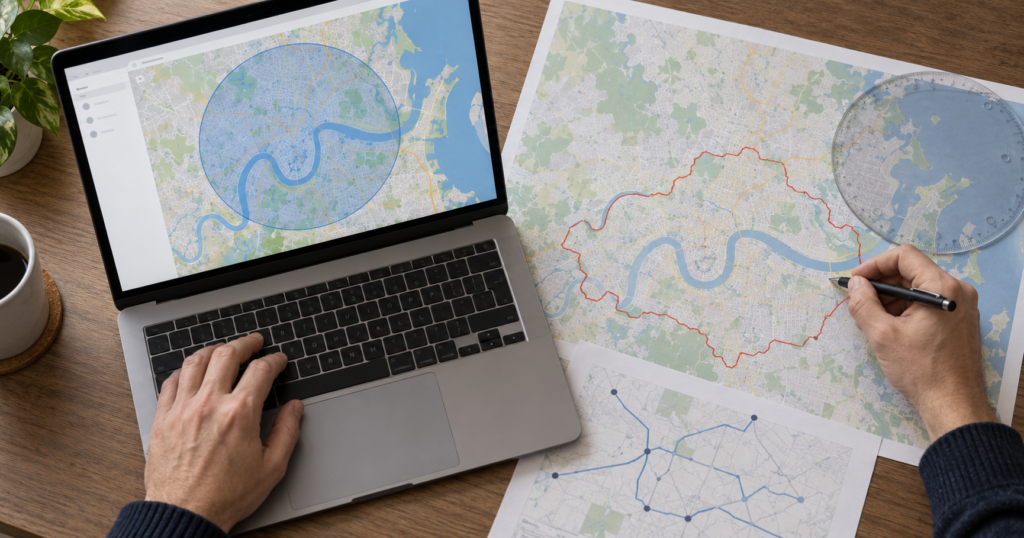 Comparing advertising radius with practical service boundaries