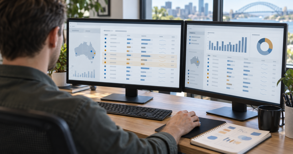 Analyst reviewing geographic advertising waste by area