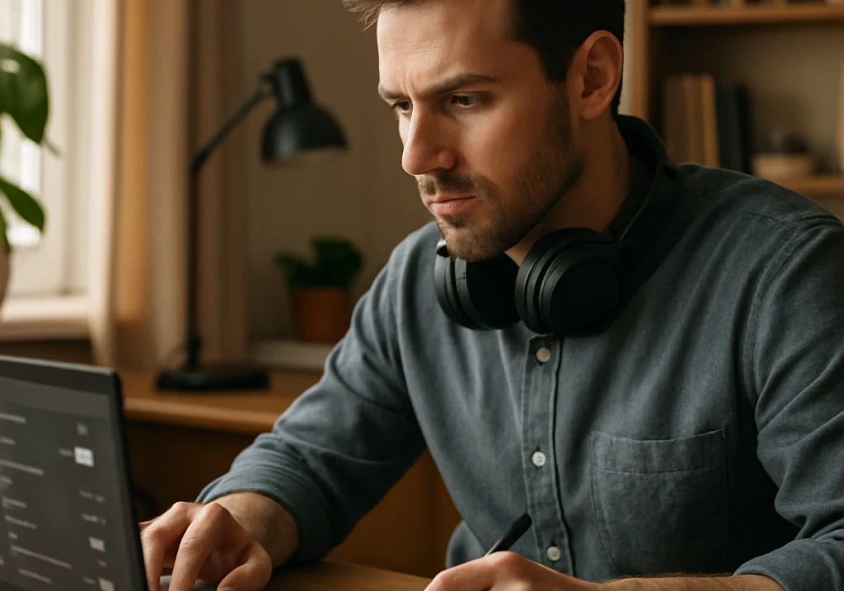 Professional working at a desk in a home office